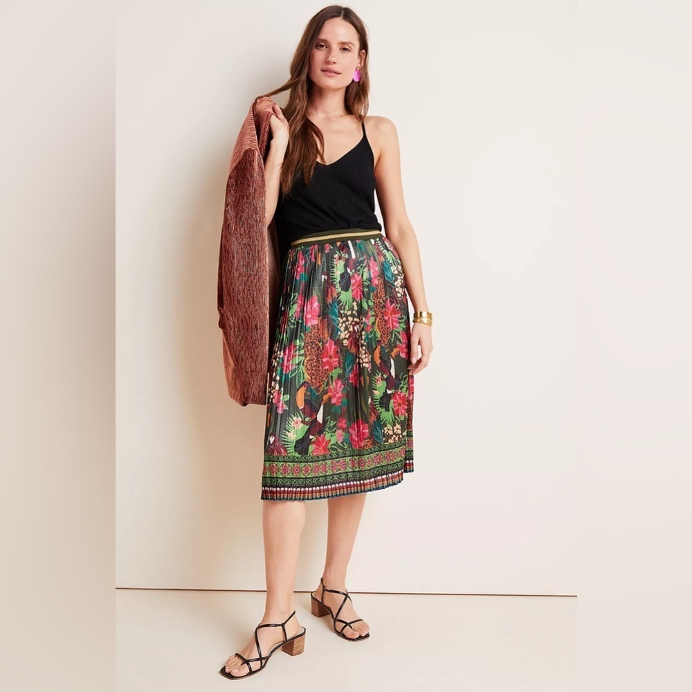 FARM Rio x Anthropologie Bosque Pleated Midi Skirt | M